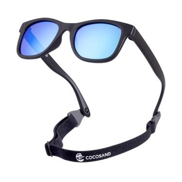 Imagem de COCOSAND Óculos de sol flexíveis para bebês com alça polarizada proteção UV para bebês recém-nascidos meninos gril, preto fosco com lente azul, Preto fosco com lente azul, X-Small