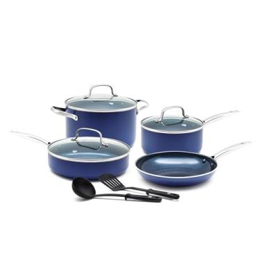 Imagem de Blue Diamond Cookware Conjunto de panelas e panelas antiaderentes com infusão de diamante, 9 peças