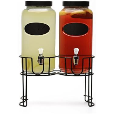 Imagem de Circleware Chalkboard Double Yorkshire Mason Jar dispensador de bebidas de vidro com metal Stan Glassware para água, chá gelado, kombucha e todos os tipos de bebidas frias, 3,35 ml cada, Dumont