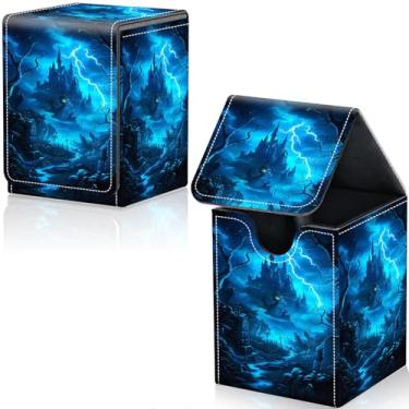 Imagem de Qindaiwen Caixa de baralho para cartas colecionáveis, MTG Deck Box serve para mais de 100 cartas de manga única, estojo de cartão magnético forte de couro PU para Magic Commander TCG CCG, Dark Castle