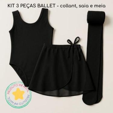 Imagem de Kit Body Collant+Meia Calça Fina e Saia de Ballet - Magic Sky, Preto, 
