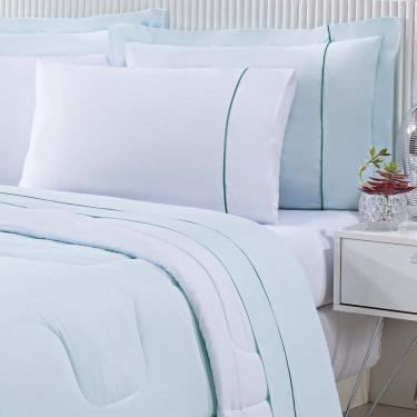 Imagem de Kit Edredom 100% Algodão Percal 150 Fios Dupla Face King Gran Moratta 3 Peças - Verde-branco