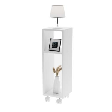 Imagem de Mesa De Cabeceira Pequena Com Rodinhas 20x20x60cm Branco Quarto Sala