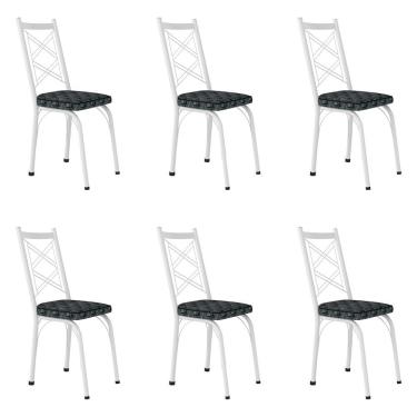 Imagem de Kit 6 Cadeiras De Cozinha Delaware Estampado Mosaico Silver Pés De Ferro Branco