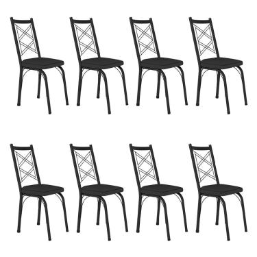 Imagem de Kit 8 Cadeiras De Cozinha Delaware Corino Preto Pés De Ferro Preto
