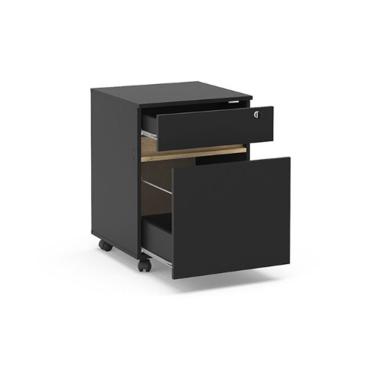 Imagem de Gaveteiro Los Angeles 2 Gavetas Com Chave Politorno Preto Com Carvalho Claro