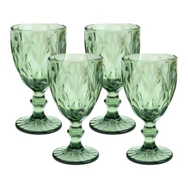 Imagem de Jogo 4 Taças De Vidro Diamond Diamante Verde 300ml água Class Home