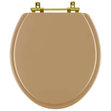 Imagem de Assento Sanitario Poliéster Convencional Oval Bege Castor Para Vaso Deca Com Ferragem Dourada
