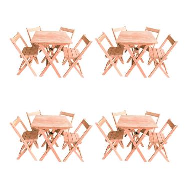 Imagem de Kit 4 Conjuntos Mesa Dobrável 70x70cm Para Bar Com 4 Cadeiras Em Madeira Maciça - Cru - Bege