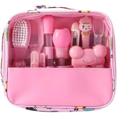 Imagem de Kit Higiene 13 Peças Com Termômetro Bebê Recém Nascido Rosa Livre De Bpa