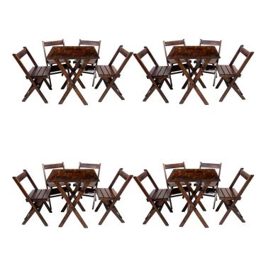 Imagem de Kit 4 Conjuntos Mesa Dobrável 70x70cm Para Bar Com 4 Cadeiras Em Madeira Maciça - Imbuia - Marrom
