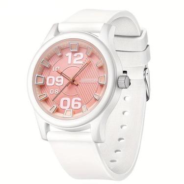 Imagem de Relógio Feminino De Quartzo - à Prova D'água, Leve Com Pulseira De Silicone Branco Rosa