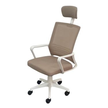 Imagem de Cadeira Para Escritório Presidente Lyon Alta Em Tela Mesh Branca-bege