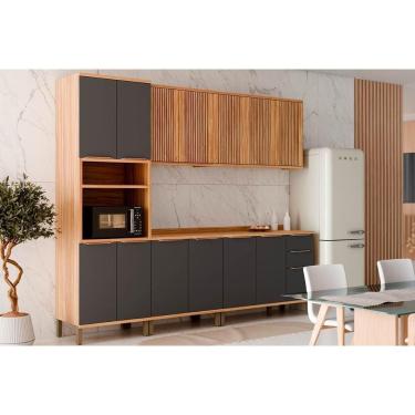 Imagem de Kit Cozinha Modulada 5 Peças Sauvignon 2 Aéreos + 2 Balcões + 1 Torre Quente C5p90 Amendoa Grafite Ronipa