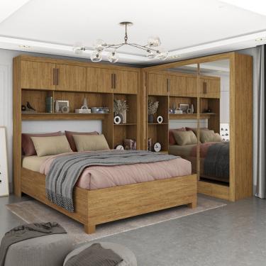 Imagem de Guarda-roupa Casal Modulado 4 Portas Com Cama Santiago 3 Portas Premium 5 Gaveta Com Espelho Cinamomo
