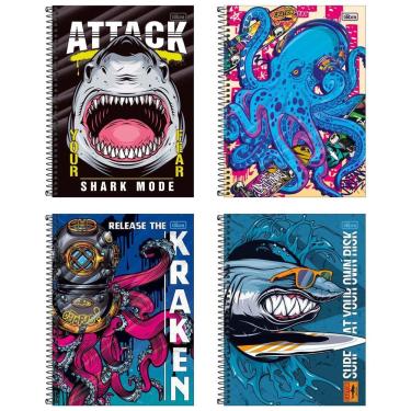 Imagem de Kit C- 4 Caderno Universitário 4-fun Tilibra Capa Dura Espiral - 1m 80 Folhas