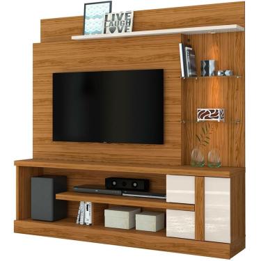 Imagem de Home Theater Para Tv de 55 Polegadas C- 2 Prateleiras de Vidro e Led Aline Naturale Off White
