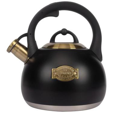 Imagem de Chaleira de Chá 3 Litros em Aço Inoxidável com Apito e Alça Ergonómica, LUXGRACE, Preta