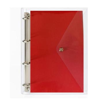 Imagem de Caderno Fichário Argolado Pasta Organizadora 4 Argolas Vermelho Transp