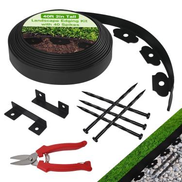 Imagem de Hewlaud Kit De Bordadura Para Paisagismo, Jardim Sem Escavação 12,25 M Altura Com Tesoura E 40 Pontas Bordaduras Canteiros Flores