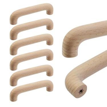 Imagem de Tsnamay 6 peças, ponte, arqueada, inacabada, madeira de faia maciça, puxadores de móveis maciços, puxadores de madeira pintáveis sem pintura, puxador de gaveta de armário, furo de 96 mm