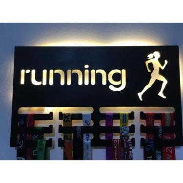 Imagem de Porta Medalhas com Led Corrida Running Maratona Esportes MDF preto - N