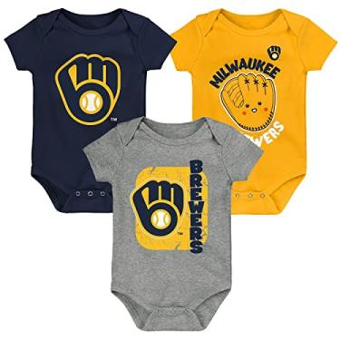Imagem de Outerstuff MLB recém-nascido e infantil 0-24 meses mudança de 3 peças macacão macacão (Milwaukee Brewers, 6/9 meses)