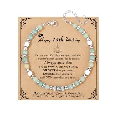 Imagem de JoycuFF Presentes de aniversário para mulheres, pulseira de pedra da lua, decorações de feliz aniversário, presentes exclusivos, amazonita, pedra da lua, pulseiras para sua melhor amiga, irmã, filha