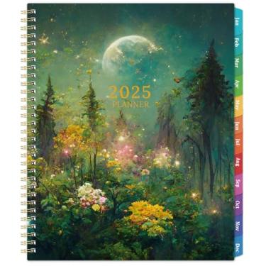 Imagem de Agenda Planner 2025-2025, 23 x 28 cm, julho de 2025 a junho de 2026, semanal e mensal com abas coloridas, fio duplo forte, bolso traseiro - Lua sonhadora