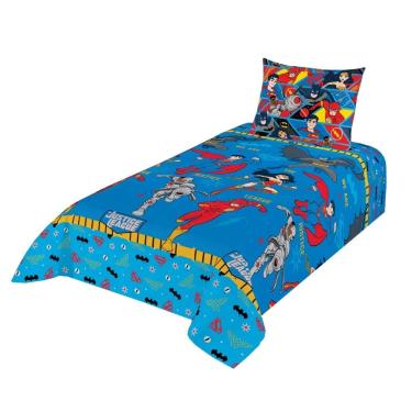 Imagem de Jogo de Cama Infantil Lepper Liga da Justiça Solteiro 2 Peças Microfibra Azul