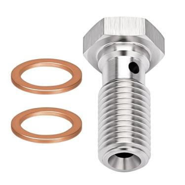 Imagem de EVIL ENERGY M10 x 1,25 Adaptador de encaixe de freio de parafuso banjo único de aço inoxidável métrico 24 mm de comprimento com arruelas de cobre