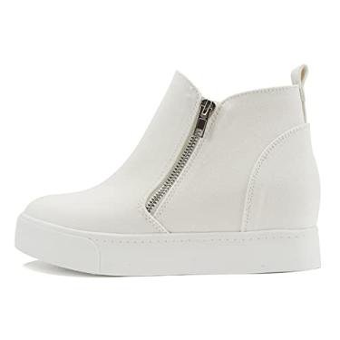 Imagem de Soda Taylor Hidden Wedge Sole Booties Ankle Heels Tênis com zíper lateral, Tela branca, 34