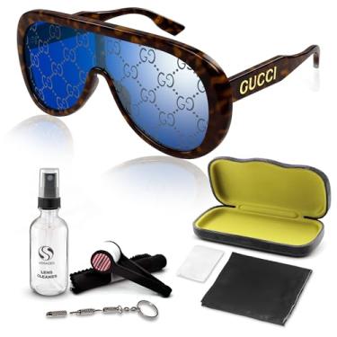 Imagem de Gucci Óculos de sol GG1370S Shield Logo + pacote com kit de óculos de luxo eSHADES, Havana, 99mm