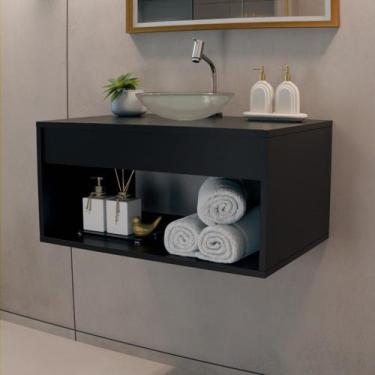 Imagem de Gabinete Banheiro Armário 60CM Com Cuba Transparente MDF/MDP  - 3M, Pr