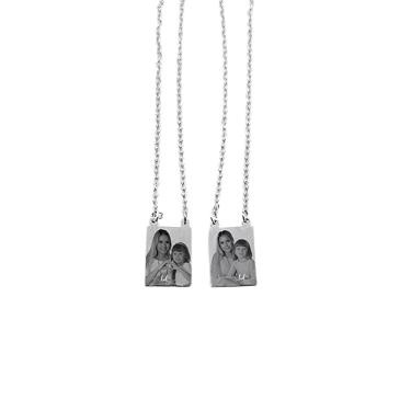 Imagem de Escapulário Colar Placa Personalizada Banhada a Prata Ouro 18K Foto Realista Desenho Ou Frase Frente Verso Presente Com Caixa Porta Colar (FOTO E FOTO REALISTA, PRATA)