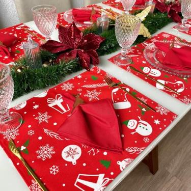 Imagem de Jogo Americano Tecido 6 Un + 6 Guardanapos + 6 Porta Guardanapos (Natal 1 guard vermelho)