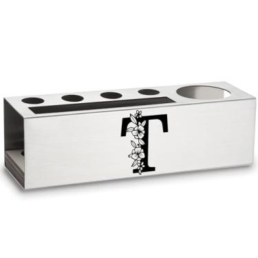 Imagem de Porta-lápis personalizado monograma letra T, presentes para trabalho, colega de trabalho, colega de trabalho, colega, escritório, decoração, acessórios, porta-canetas de aço inoxidável, Apen25