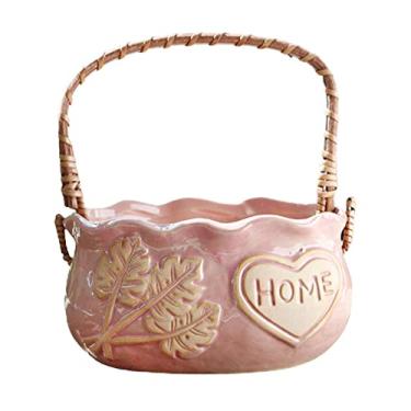 Imagem de GLOGLOW Ponto de Cerâmica de Plantador de Cesta Transportada à Mão Com Orifícios de Drenagem de 4,7 Polegadas Decoração de Casa Rústica para Varanda de Escritório de Cactos (Khaki)