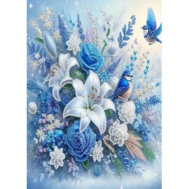 Imagem de wavaiov Kits de pintura de diamante 5D para adultos, kits de arte de diamante de flores de pássaros para iniciantes, faça você mesmo broca de forma especial floral diamante ponto gema kits de arte