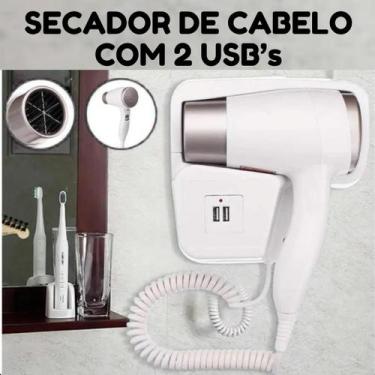 Imagem de Secador Branco Quente e Frio para Hotéis com Suporte USB 110V - ASAF
