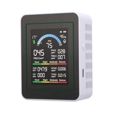 Imagem de TARSHYRY 10 Em 1 Monitor de Qualidade do Ar, Temperatura Portátil e Medidor de Umidade Com Tela Colorida para Casa, Escritório, Veículo, Detectar Pm0.3 Pm2.5 Pm10 CO2 CO2 TVOC (Branco)