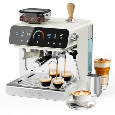 Imagem de Ollygrin Máquina de café expresso com moedor, cafeteira profissional de 20 barras com 19 tamanhos de moagem, máquina de café com espumador de leite, tanque de água removível de 2,8 L para latte e
