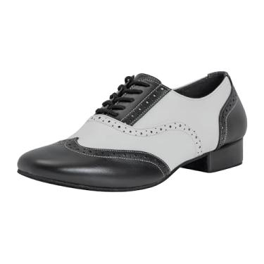 Imagem de Linodes Sapatos De Dança Latina Masculinos 1 Polegada Sola De Couro Salão Salsa Tango Valsa Personagem Sapato-Preto/Branco-10,5 M