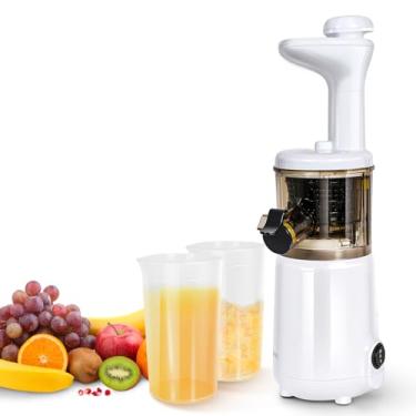 Imagem de CAYNEL Suco compacto e portátil, espremedor lento mastigável com funil de entrada extra largo de 4,5 cm para frutas e legumes, inclui escova, copo de suco de 473 ml, fácil de limpar, branco