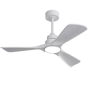 Imagem de XBIBI Ventiladores de teto brancos de 106 cm com luzes e controle remoto, 3 lâminas ABS, reguláveis, motor CC silencioso de 6 velocidades, ventilador de teto interno moderno para quarto, sala de estar