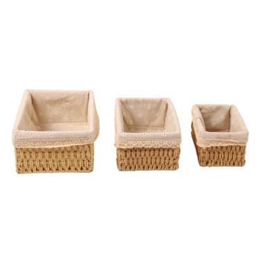 Imagem de Cesta de armazenamento de armazenamento lixo organizador manual para roupas brinquedos multiuso minimalista minimalista Material durável Palha tecido 3pcs Conjunto 26x20x12cm