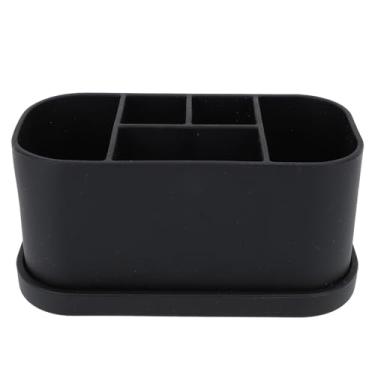 Imagem de Ponte de dentes de dentes de silicone Ponto de pasta de dente multiuso 5 slots orifícios de drenagem Organizador de bancada de bancada para o produto de cosméticos para cuidados (Preto)