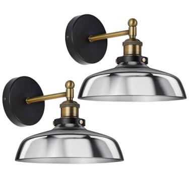 Imagem de Arandelas de parede vintage conjunto de 2 luminárias internas de vidro defumado 110V com fio para banheiro, vaidade, cozinha, corredor, escada, acabamento em bronze escovado antiferrugem, base E26, WS