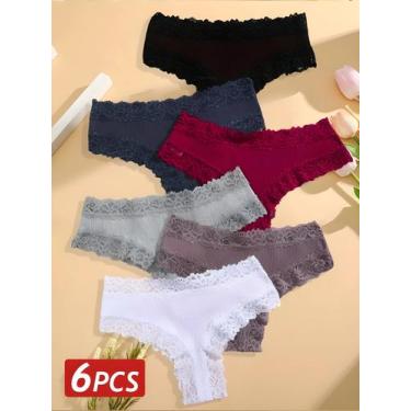 Imagem de Conjunto De Calcinha Feminina Sexy De Cintura Baixa Com Renda De Algod