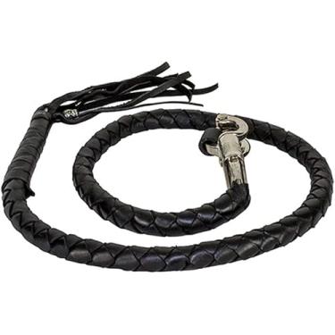 Imagem de GARGOYLE BELLS Motocicleta de couro genuíno de 106,7 cm, chicotes para motociclistas, chicotes com franjas elegantes - Acessórios de guidão premium para motociclistas